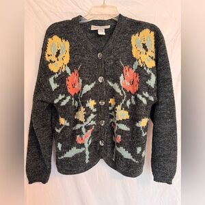 Vintage Norton McNaughton Gray Floral Wool Sweater